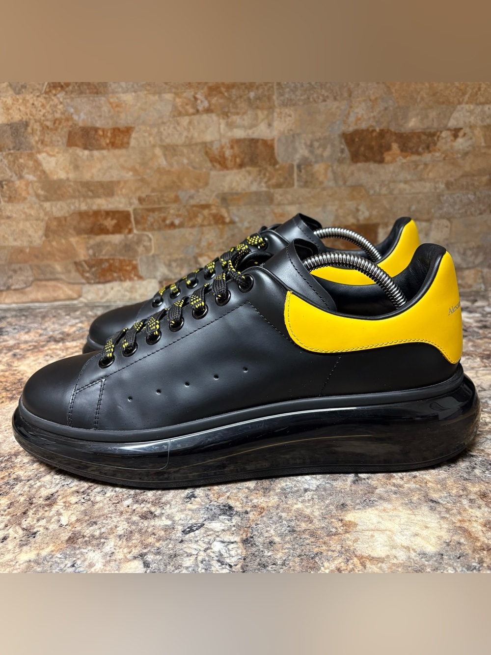 Alexander McQueen Oversized Black / Yellow Mens Leather Sneakers Size 44 US 11 - Picture 2 of 10
